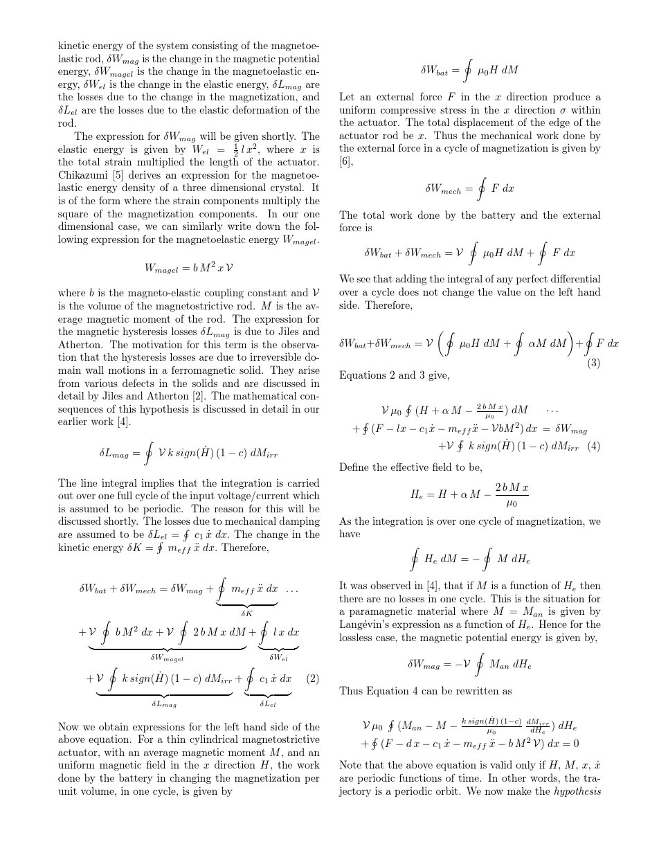 A model for a thin magnetostrictive actuator